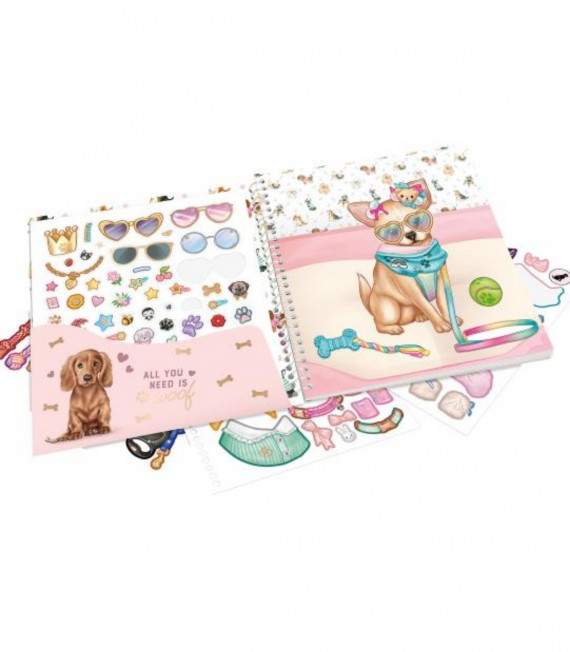 CUADERNO CON CALCOMANIAS DRESS ME DOGGY TOP MODEL